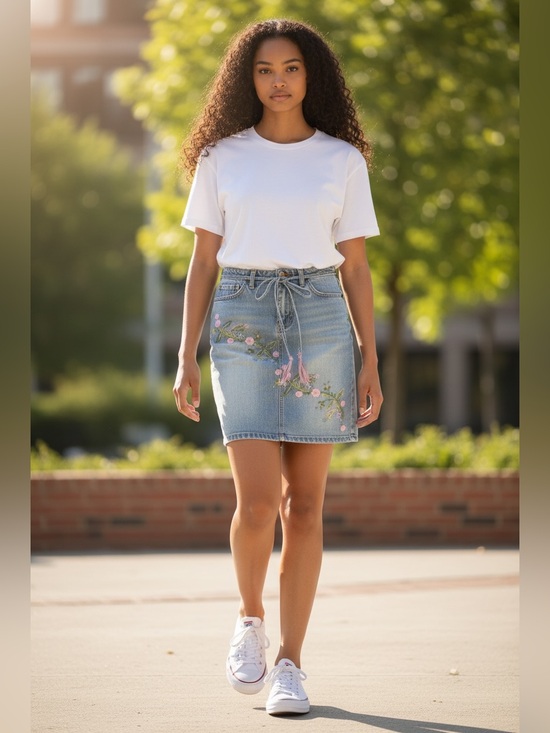 Angels Dresses & Skirts - Vintage Y2K 90’s Angels Denim Pencil Skirt with Floral Embroidery